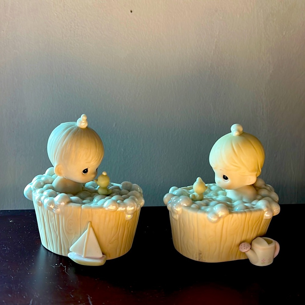 EUC Precious Moments “Tub Full of Love” Girl and Boy Sculptures from 1987